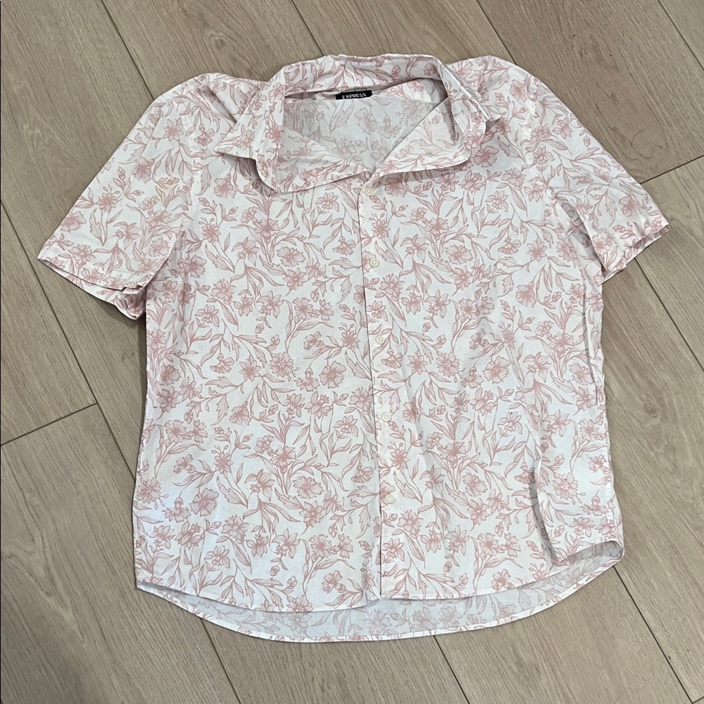 Express Pink Floral Men's Casual Button Down Shirt